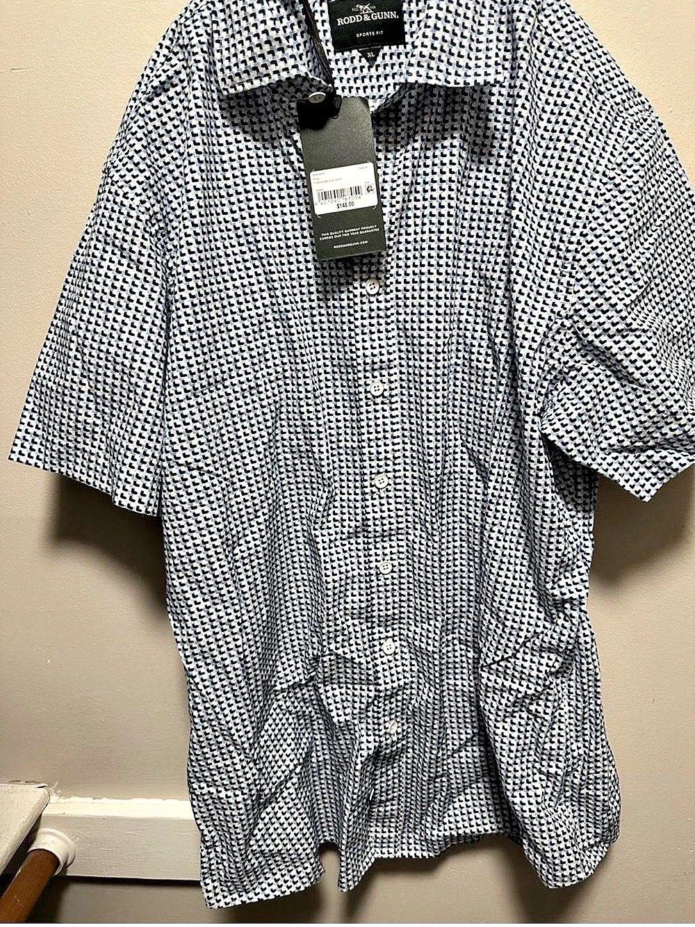 Rodd & Gunn Foreshore SS SF Shirt Geometric Short Sleeve White & Blue XL